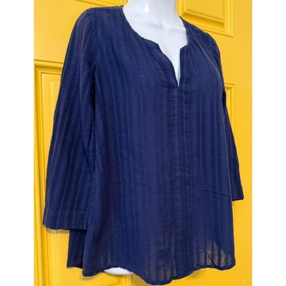 Lilly Pulitzer Navy Blue 100% Cotton Tunic Blouse XS Long Sleeve Bohemian - Picture 4 of 4
